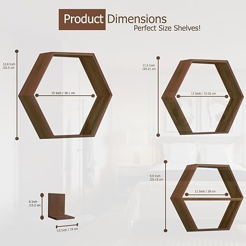 Miniatura 3 de Estantes hexagonales para pared, estantes de panal en diferentes tamaños y estante de madera pequeño, estantes flotantes de madera de Paulownia con