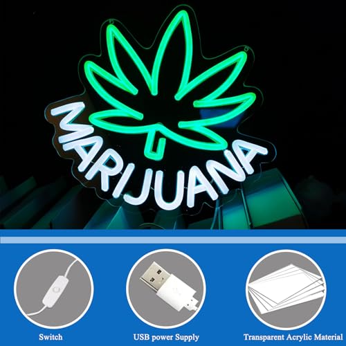 Image of Leaf Weed Neon Signs LED Neon Lights Signs for Wall Decor Bedroom Suitable for Living Room Bar Game Room Hotel Birthday Party Restaurant Christmas Unique Gift for Lover (leaf Weed)