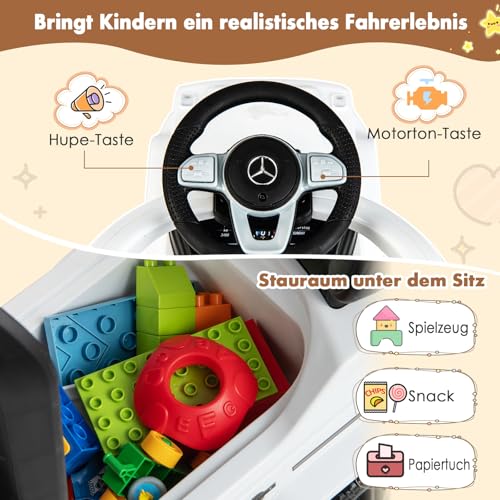 DREAMADE 3-in-1 lizenzierter Mercedes-Benz Rutschauto, Schiebewagen mit Schiebegriff, verstellbarem Verdeck & Hupe, Rutscherfahrzeug für Jungen & Mädchen ab 12 Monaten, bis 25kg (Weiß) – Bild 8