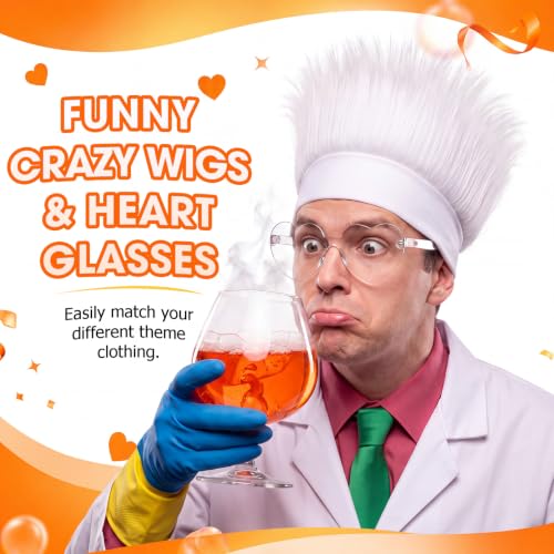 Image of White Spirit Wear Accessories, Wigs and Heart Glasses for Crazy Hair Day Team Color War Fun Halloween Costume Outfit