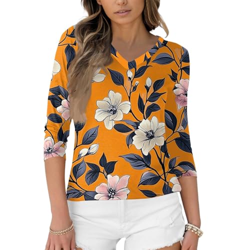 HTHLVMD Womens 3/4 Length Sleeve Tunic Tops Summer Fall Outfits 2025 Three Quarter Sleeve Casual V Neck T Shirts for Women