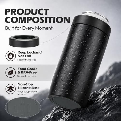 Image of Itslife 4-in-1 Slim Can Cooler Easy to Hold Insulated Beer Can Holder Double-walled Stainless Steel for All 12 Oz Cans Gift Fathers Day Gifts for Dad (Black Leopard)