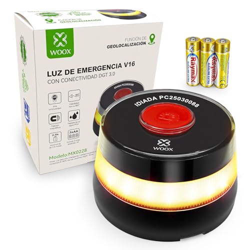 Woox Balise V16 homologuée DGT avec géolocalisation, lumière d'urgence pour Voiture homologuée avec SIM et données gratuites Jusqu'en 2038, certifié DGT...