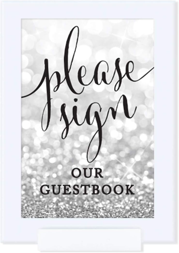 Andaz Press Framed Wedding Party Signs, Glitzy Silver Glitter, 4x6-inch, Candy Bar Reception Dessert Table Sign, 1-Pack