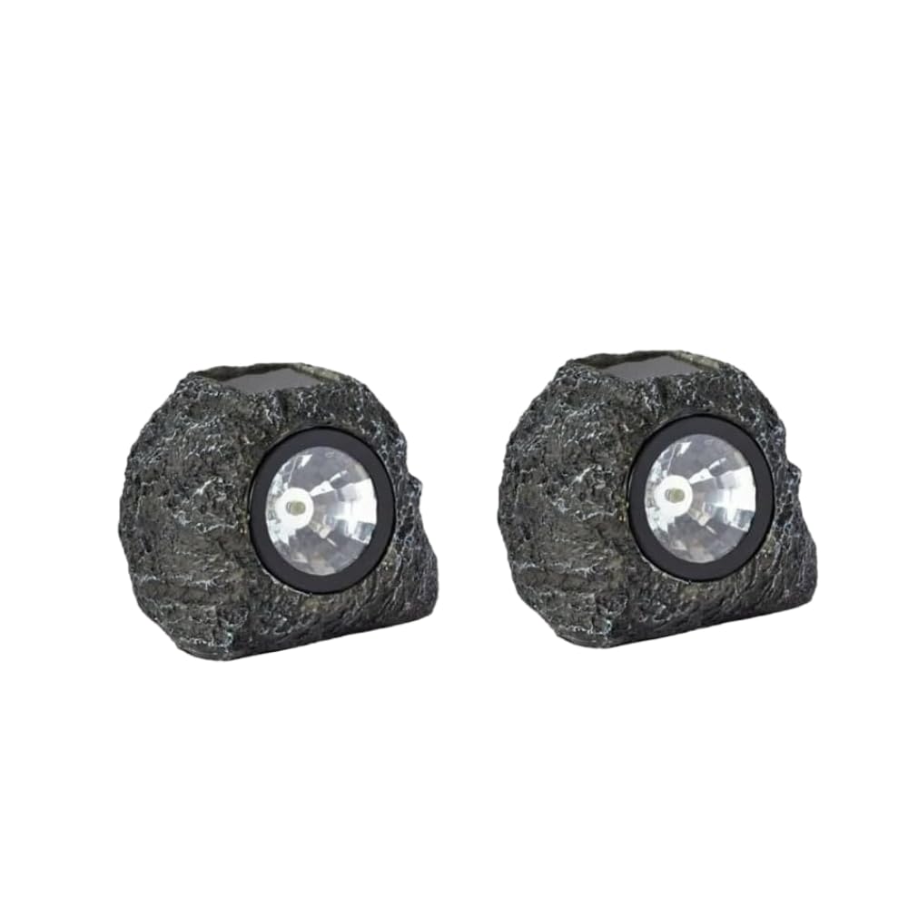 Garden Mile Faretti super luminosi ad energia solare, effetto roccia, luci per esterni, vialetti, luci per esterni, luci solari da giardino (luce roccia jumbo da 15 l, 2)