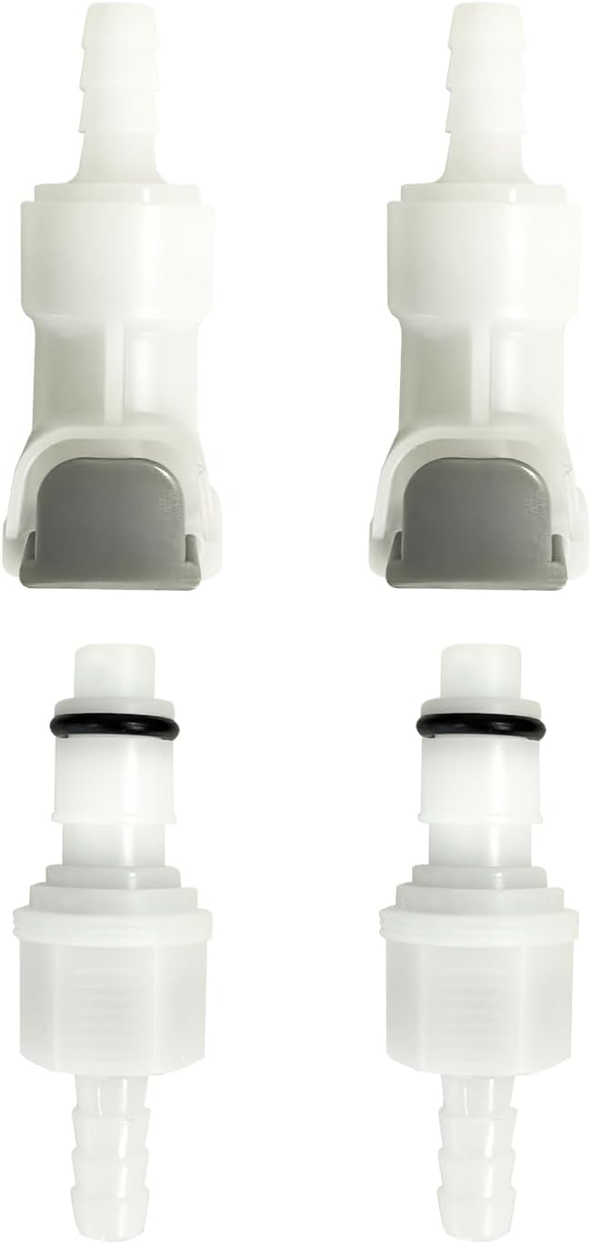 IRONSTAR Quick-Disconnect Hose Barb Insert, Quick Connect Hose Fittings, Plastic Quick Connect Male/Female Coupling Connector, 1/4" Inner Diameter hose, 2 Female Connectors and 2 Male Connectors.
