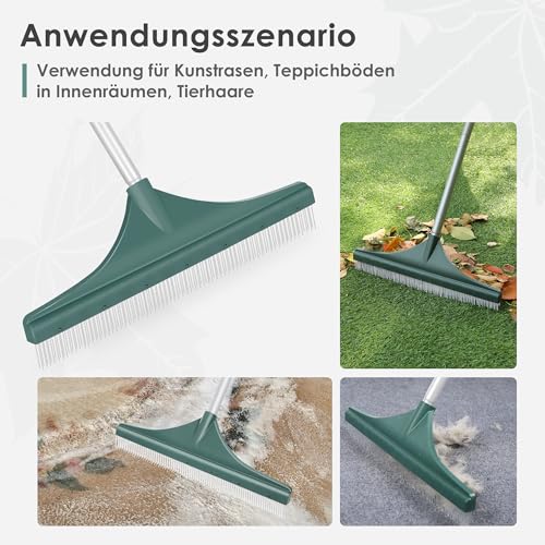 ORIENTOOLS Gartenharke Kunstrasenbürste Kunststoff Blatt Harke Mit Dreiteiliger Griff 75 bis 135 cm, Kunstrechen mit PBT Bürste für Rasen und Teppiche