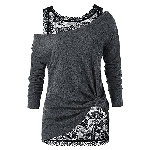 Spitzen Oberteile Damen Elegant Zweiteiliges Set Langarmshirt Pullover...