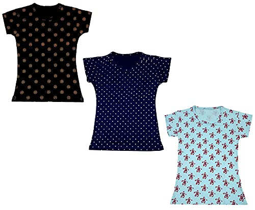 Image of indi weaves Girls Printed Cotton Half Sleeves Tshirts (Pack of 3)