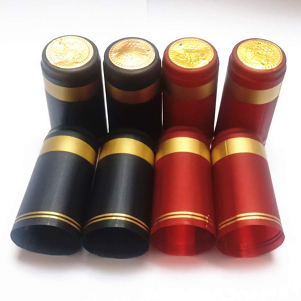 100 Capsules Thermorétractables Pour Bouteilles De Vin - PVC Noir à Bord Doré - Pour Scellage Professionnel - Faciles à Appliquer
