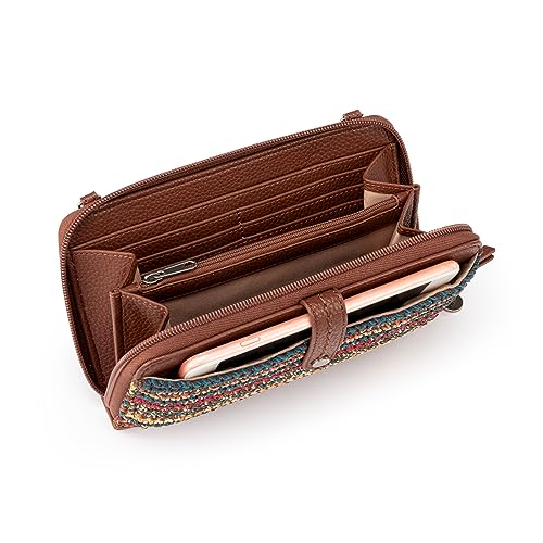 The Sak Iris Large Smartphone Crossbody Bag in Crochet and Faux Leather, Convertible Wristlet Purse Design, Woodland Stripe4