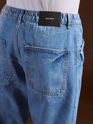 Image of THE BEAR HOUSE Men's Dark Blue Relaxed Solid Cotton Jeans