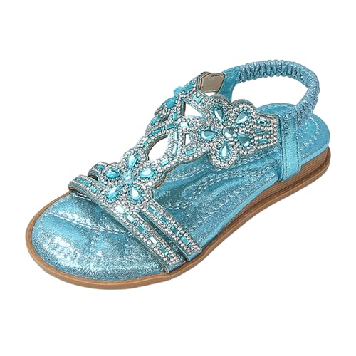 Sandales Femme Été Confortable Orthopédiques 35 Nu Pieds T-Strap Bride Élastique À La Cheville Ouvert Bout Chaussure De Plage Strass Cristal Florals...