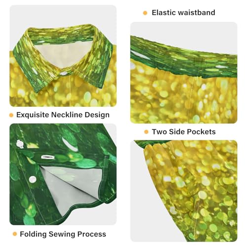 Boccsty Bright Lemon Yellow Lime Green Glitter Boy Summer Shorts Sets Hawaiian Toddler Boys T-Shirt & Pants 2 Pcs 3T4