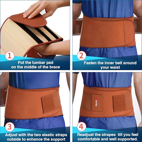 Image of FEATOL Back Brace for Lower Back Pain, Breathable Back Support Belt for Women & Men with Lumbar Pad, Lumbar Support Belt for Heavy Lifting & Work, Scoliosis, Brown, 3XL (Circumference:54-63 inch)