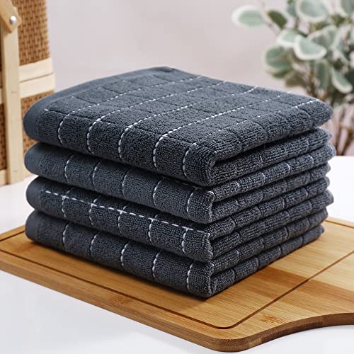 Homaxy 100% Cotton Terry Kitchen Towels(Dark Grey, 13 X 28 Inches), Checkered Designed, Soft And Super Absorbent Dish Towels thumb #7