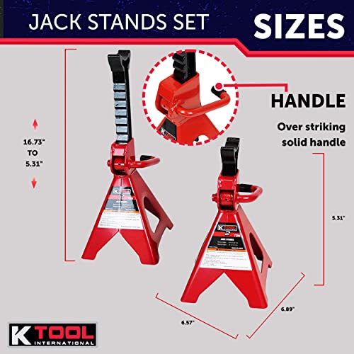 K Tool International 63097A 2 Ton Automotive Trolley Floor Jack With Jack Stands For Garages, Repair Shops, And Diy, 4,000 Lbs. Capacity, Hydraulic Lifting Range 5-1/8" To 13", Heavy Duty Steel, Red #TOP3
