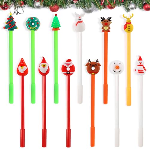 Dwafill Bolígrafo Navideño, Pack de 12 Boligrafos Navidad, Bolígrafo Navidad para Agendas, Notas, Material de Oficina, Papelería, Lapices Navidad, Boligrafo Gel