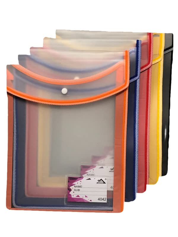 AMINIT Plastic File Folder Poly Envelope Expanding File Wallet Document Folder with Snap Button Closure Legal Size Waterproof Large File Pouch(Multicolor,Pack of 5)