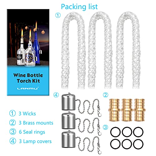 Lanmu Wine Bottle Torch Wicks, Outdoor Patio Backyard Torches Lights, Oil Lamps Replacement Wick Hardware Kit, Diy Homemade Torch Decor (3 Pack) #TOP6