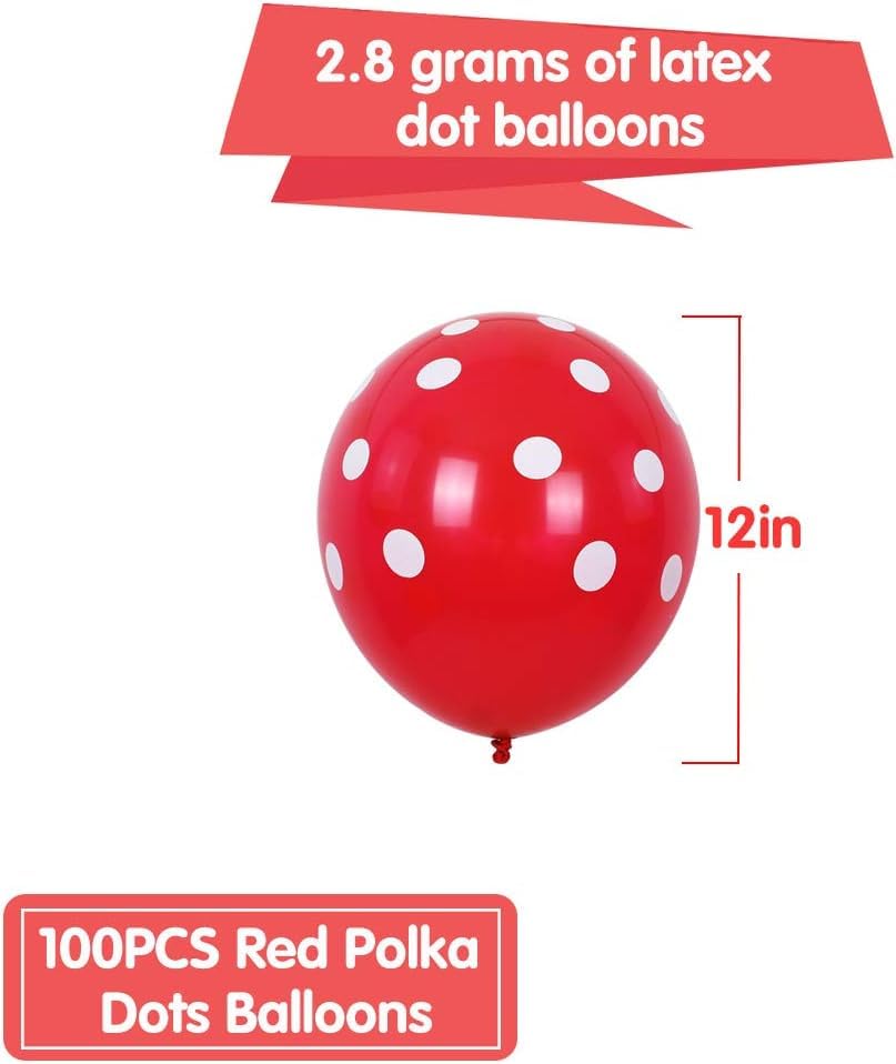 Image of TONIFUL 100pcs Red and White Polka Dots Balloons 12inch Large Polka Dot Latex Party Mouse Balloons for Wedding Birthday Party Festival Decoration Halloween Christmas New Year Supplies