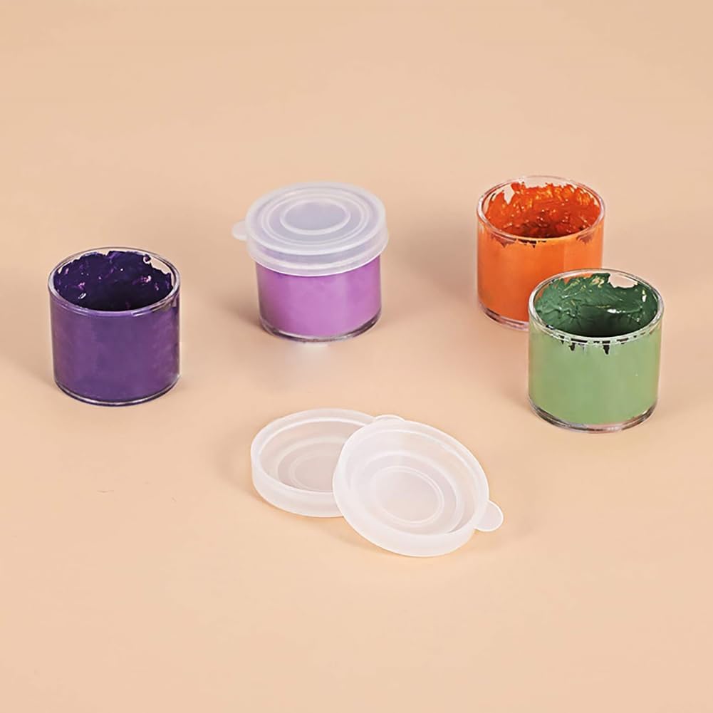 GSHLLO 25 Pcs 10 ml Small Clear Paint Cups Mini Empty Paint Pots Mini Round Plastic Containers with Lids Nail Glitter Powder Storage Jars Tiny Bead Organizer Box for DIY Projects