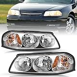TUSDAR Fits For 2000-2005 Chevy Impala Headlight Assembly Replacement OE Style Chrome Housing Amber Reflector Driver and Passenger Side Factory Headlamp
