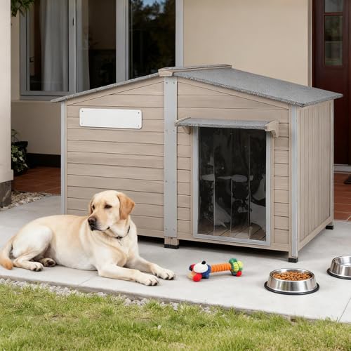 51.2" L Extra Large Weatherproof Dog House, Chew-Proof Iron Frame Kennel for Small & Large Breeds Grey 51.2"D x 29.5"W x 37.4"H