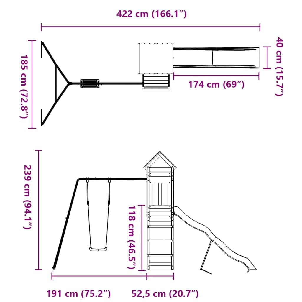 Torre da gioco in legno di pino impregnato con scivolo ondulato, altalena, sabbiera e tetto, per bambini, giardino, esterni, casetta per bambini