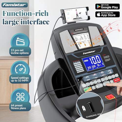 Image of Treadmill with APP Control, 4.5HP Folding Treadmill with 15% Auto Incline, Treadmill 10mph, Treadmill for Home & Office, LED Display, Shock Absorption, 300lbs Capacity