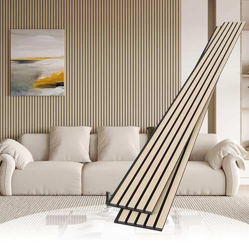 2 Pack Wood Slat Wall Wood Paneling,95 x 8 in Soundpoof Wooden Engineered Wooden Slat Wall Panels,Stylish Acoustic Wall Panels for Interior Walls Decor with Felt Backing,Natural