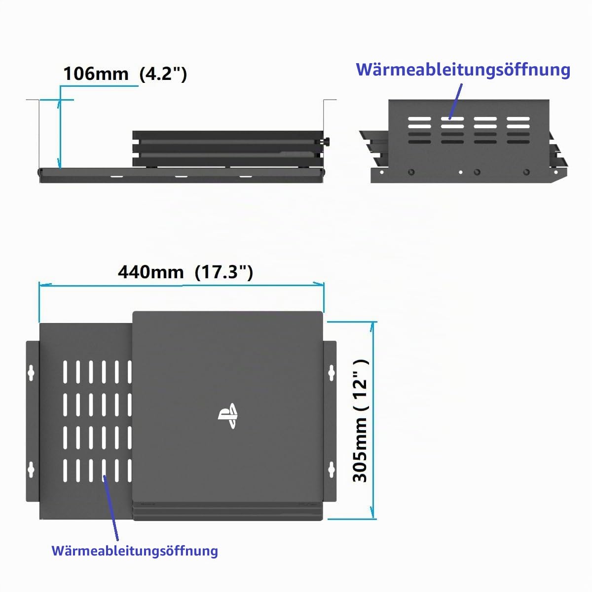 Untertisch-Computer-Halterung für SFF-Computer und PCs mit kleinem Formfaktor, platzsparend, 43.9x10.2x30.5 cm, PS4 Slim, PS4 Pro für Gaming unter dem Schreibtisch