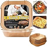 Air Fryer Disposable Paper Liner Square, 120Pcs 8 Inch Paper Liners for 2 qt 4 qt 6 qt Air fryer, Non-stick Parchment Paper for Frying, Baking, Cooking, Roasting and Microwave - Unbleached