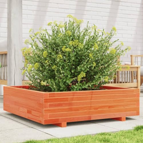 Homgoday Jardinera de Madera Maciza de Pino marrón Cera 90x90x26,5 cm, Jardinera Macetero Recipiente Flores Plantas Soporte Jardín Patio Terraza Balcón Decoración Adornos