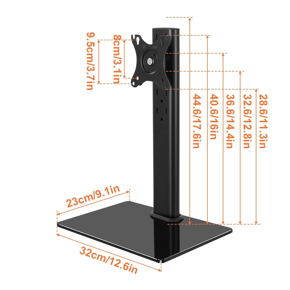 KKTONER Supporto singolo per monitor del computer, autoportante, supporto per monitor da 13" a 32", regolabile in altezza, girevole Vesa 75 x 75 mm/100 x 100 mm, supporta fino a 34,9 kg
