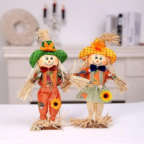 Espantapájaros para otoño y Halloween con dos figuras de jardín verticales para exterior 7