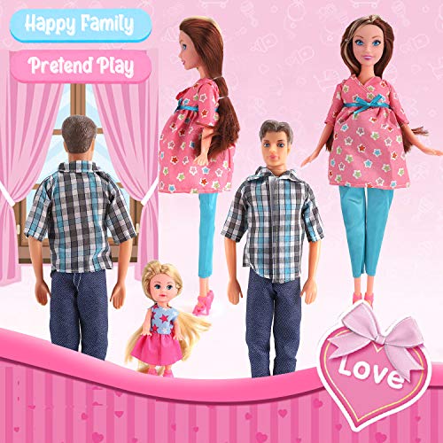 Liberty Imports Happy Family Welcome Baby 11.5-Inch Pregnant Doll Toy Husband & Wife With Daughter, Newborn, Stroller And Accessories Playset (22 Pieces) #TOP2