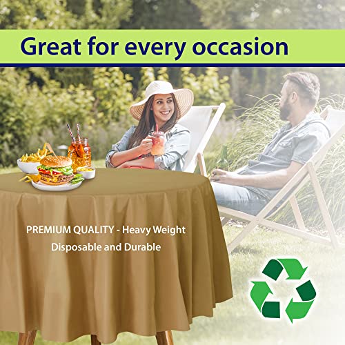 Image of Party Dimensions Gold Disposable Plastic Tablecloth for Round Tables (12 Pack) 84 inches Table Cloths for Parties, Events & Weddings, Indoors & Outdoors, Plastic Table Cover