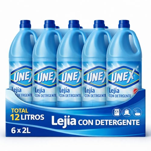 Lejía con Detergente, Desinfectante Superficies, Uso en Baño, Cocina, Azulejos, Suelos, Aptas para Desinfección y limpieza, Combate los malos olores sin huella, 6 Botellas de 2 Litros