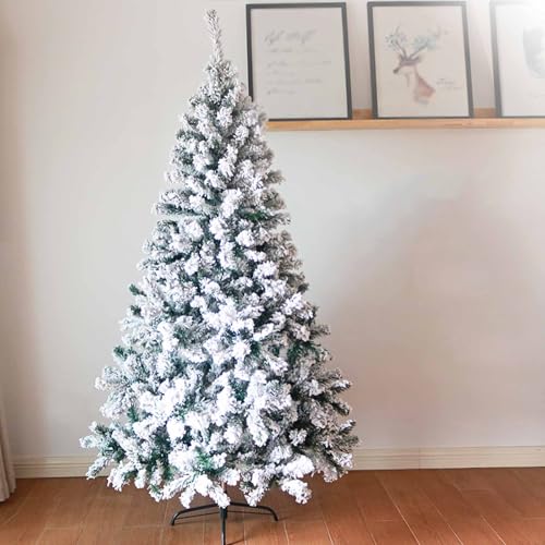 Árbol de Navidad nevado con soporte de metal resistente y ramas frondosas para interior