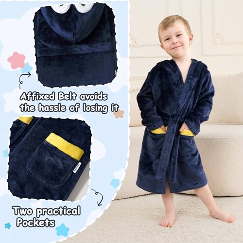 LOLANTA Kids Robe Toddler Boys Girls Hooded Fleece Sleepwear Animal Penguin Bathrobe Fluffy Pajama Christmas Gifts 2-8 Years4