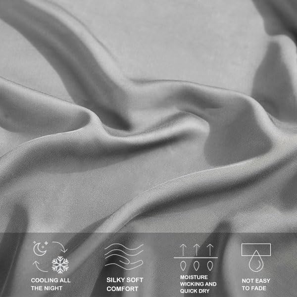 ACCURATEX Cooling Duvet Cover Set King Size - 100% Rayon Derived from Bamboo, Soft Cool Bedding Set with Zipper Clousure, Includes 1 Duvet Cover 104x90 Inches & 2 Silky Pillow Cases 20x40 Inches, Grey - Image 3