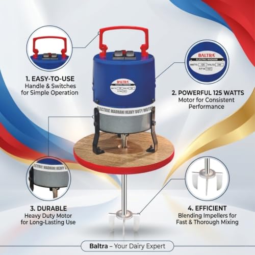 Image of BALTRA Madhani Machine Curd Percolator for Buttermilk, Lassi, Cream (Blue, Madhani (Wooden Plate))