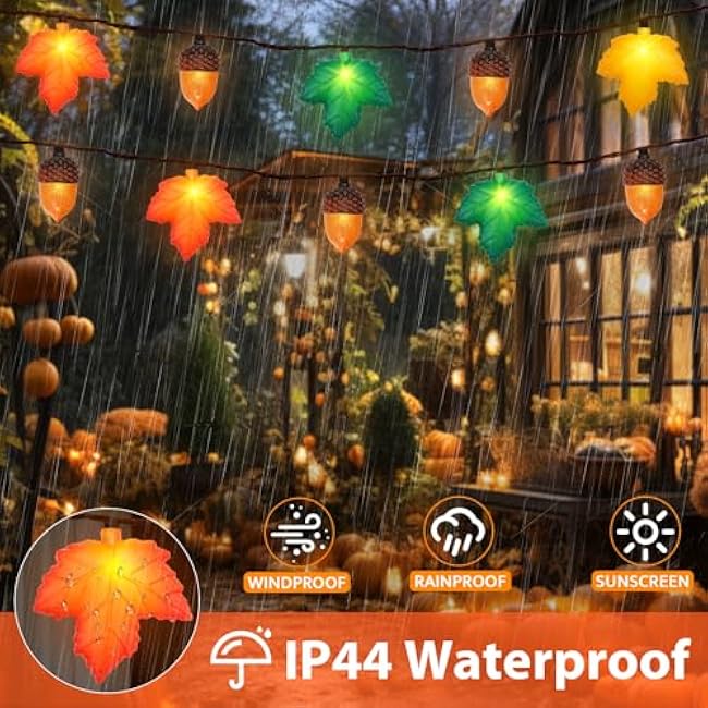 Couah Fall Decor String Lights, 8.5 FT 3D Maple Leaf & Acorn Lights with 10 LED Plug in Fall String Lights for Indoor and Outdoor Home Bedroom Autumn Party Harvest Fall Decorations