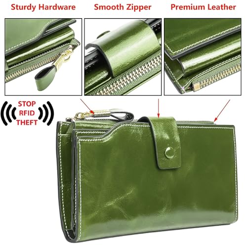Image of YALUXE Women's RFID Real Leather Wallet with 21 Card Slots Phone Pocket