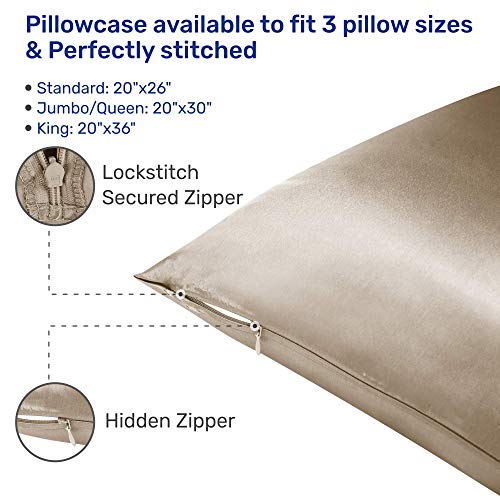 Sleep Mantra Real Silk Pillowcase Standard-Size Taupe - 30 Night Free Trial, 22 Momme Heavy Weight, Skin Rejuvenating Silk Pillow Sham, Washable Pillow Cover with Hidden Zipper (20 x 26 Inch)
