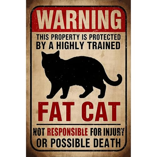 Letrero de lata de advertencia de gato gordo para decoración del hogar
