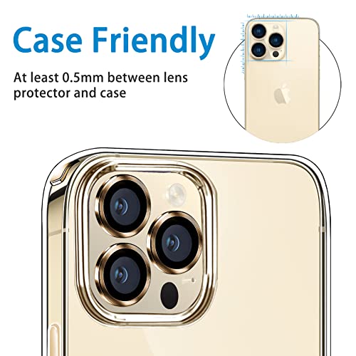 Hsefo For Iphone 14 Pro/Iphone 14 Pro Max Camera Lens Protector, Anti-Scratch Lens Cover 9H Tempered Glass Metal Camera Screen Protector Shockproof Camera Ring - 3 Pcs Gold #TOP5