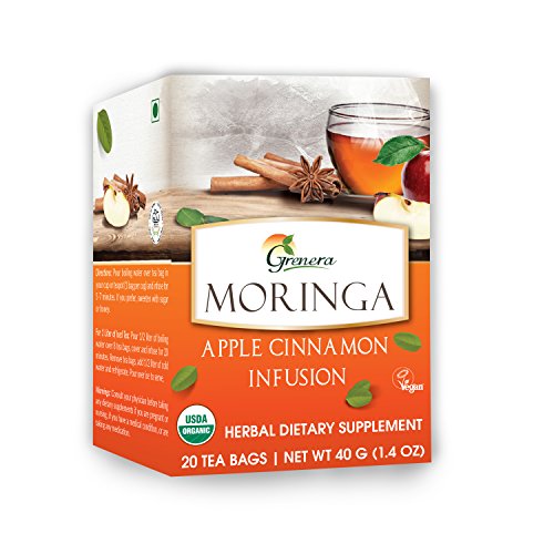 Grenera Moringa Apple Cinnamon Infusion/Tea -20 Tea Bags/ Box - USDA Certified, Made with Organic Ingredients
