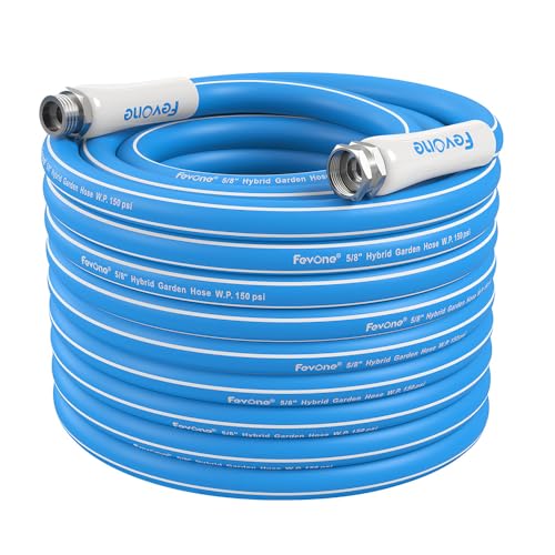 Image of FEVONE Kink Free Garden Hose 75 ft, Heavy Duty Water Hose | Flexible Hybrid Polymer, Drinking Water Safe, 5 /8 ID, 600 PSI, Leak-Proof, Aluminum 3 /4 GHT Fittings for Garden Watering